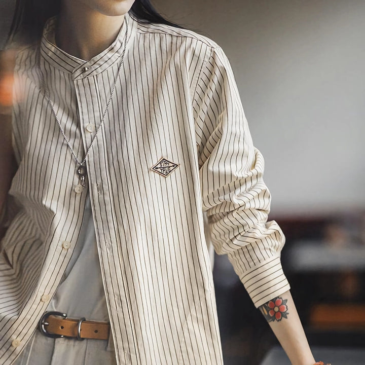 Stylish Striped Long-Sleeve Cotton Shirt