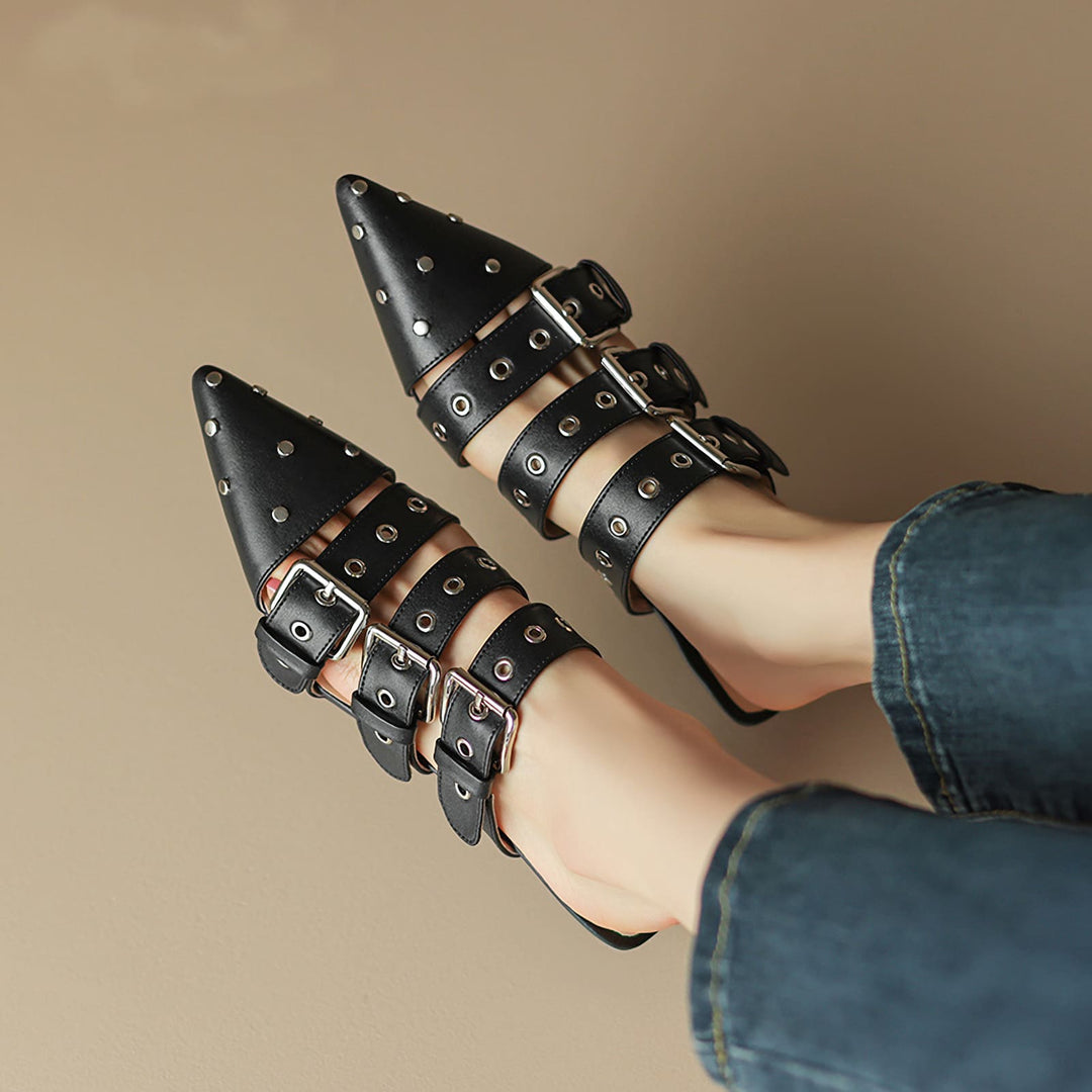 Punk Style Pointed Toe Mule Sandals with Buckle