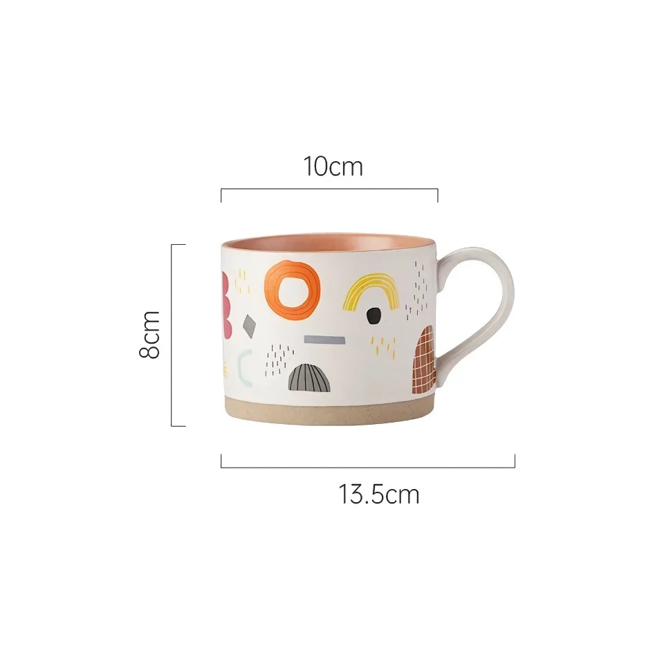 Nordic Painted Flowers Ceramic Mug – 400ml Coffee, Tea, and Breakfast Cup