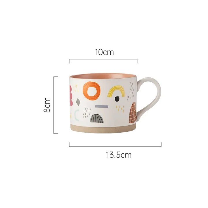 Nordic Painted Flowers Ceramic Mug – 400ml Coffee, Tea, and Breakfast Cup