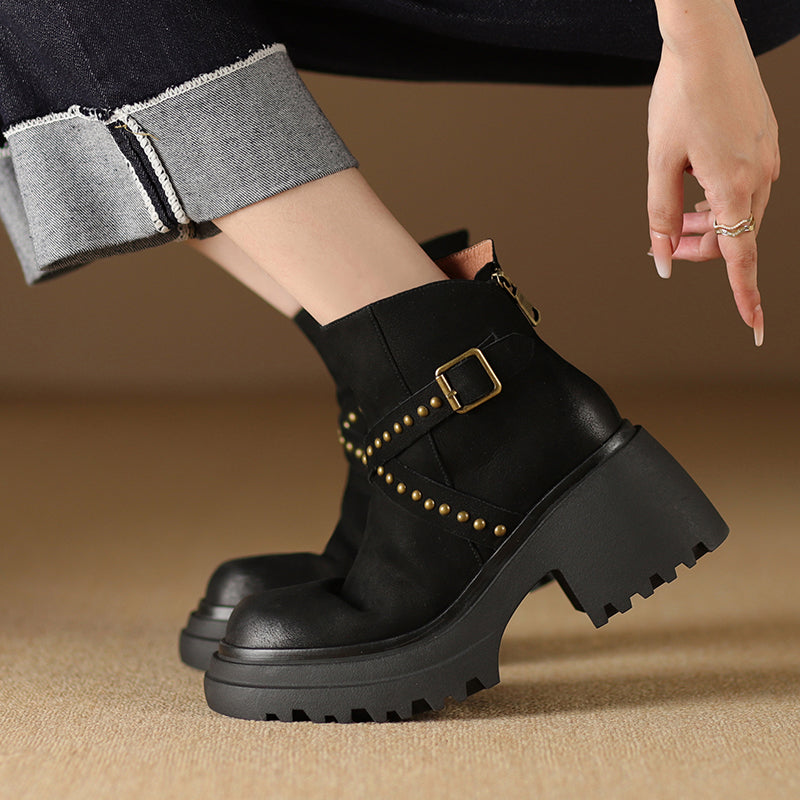 Stylish Genuine Leather Ankle Boots with High Heels