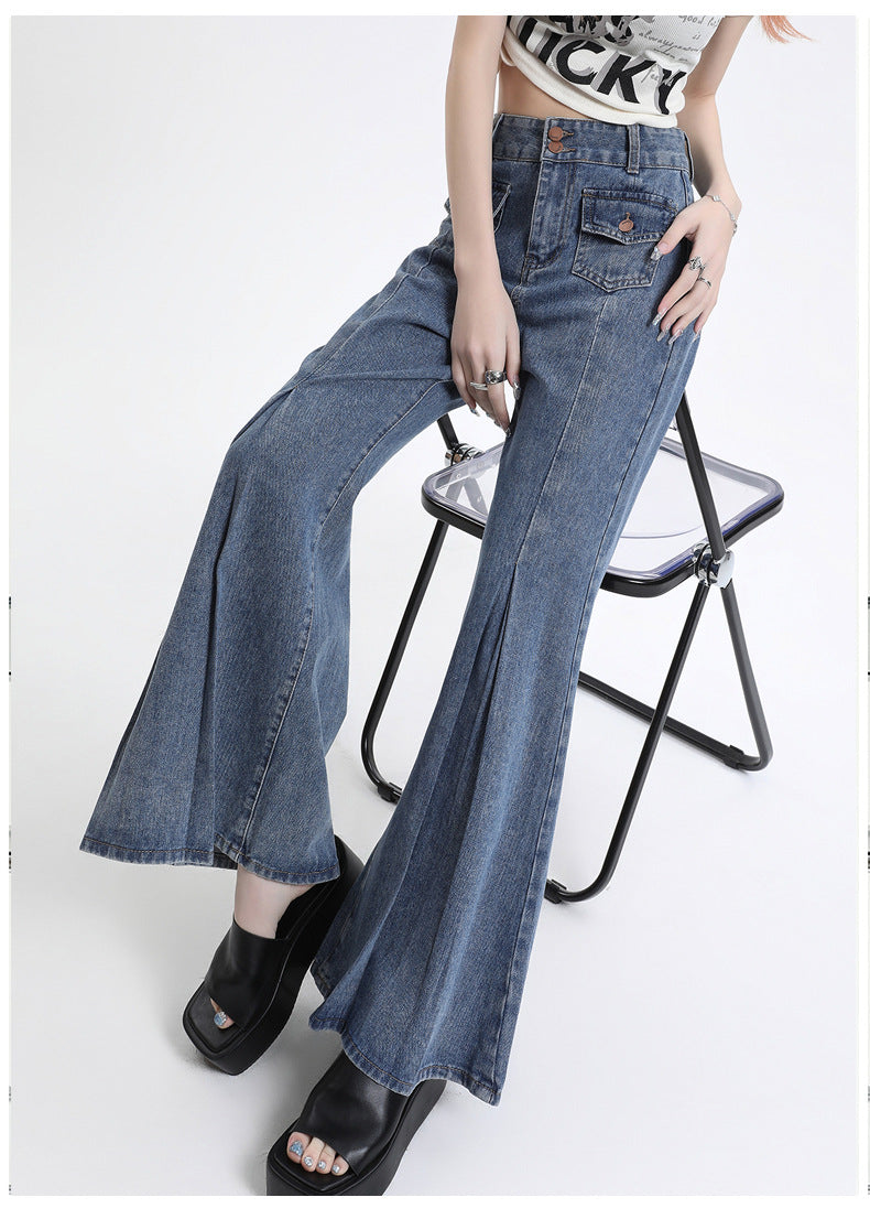 High Waist Double Buckle Stitching Wide Leg Skinny Jeans For Women