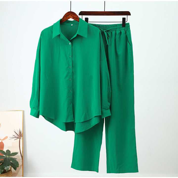 Autumn And Winter New Loose Elastic Wrinkle Long-sleeved Shirt Wide-leg Pants Casual Suit