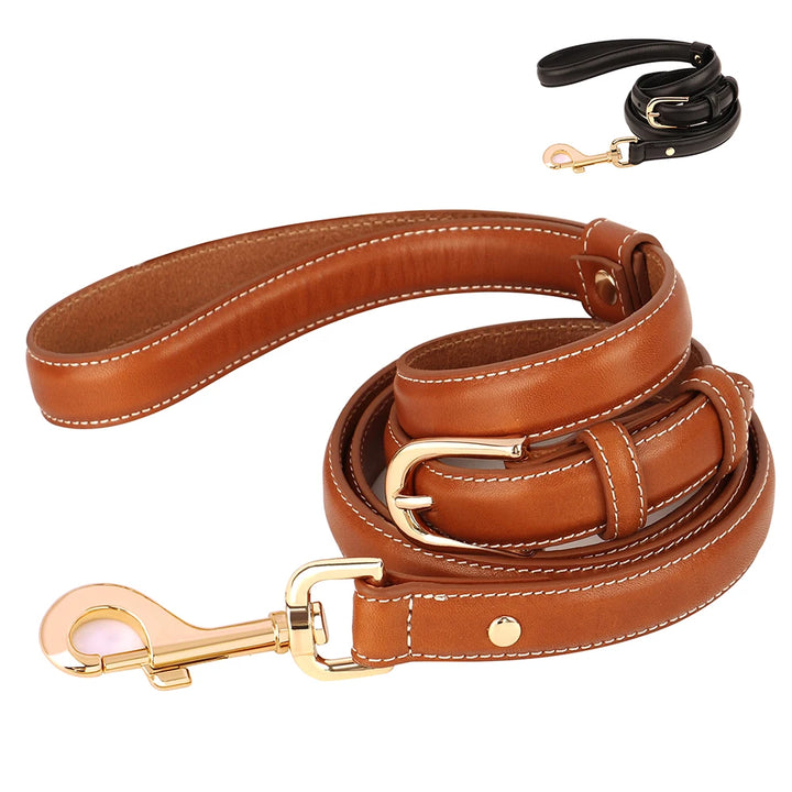 Adjustable Genuine Leather Dog Leash for All Breeds