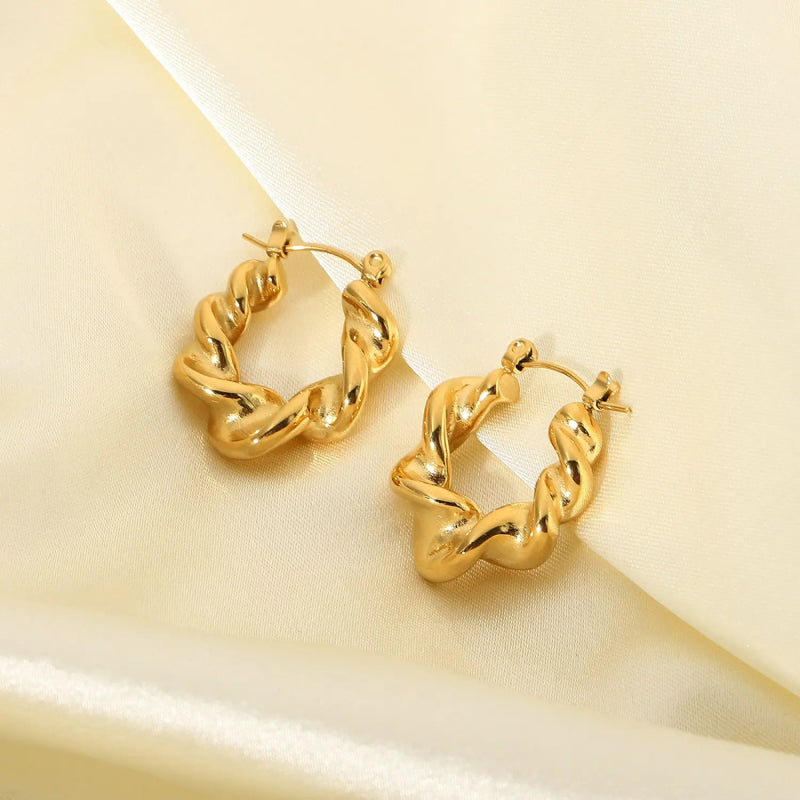 Trendy 18K Gold Plated Stainless Steel Croissant Hoop Earrings