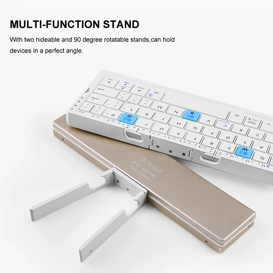 Ultra-Compact Foldable Bluetooth Keyboard with Built-in Stand for Tablets and Smartphones