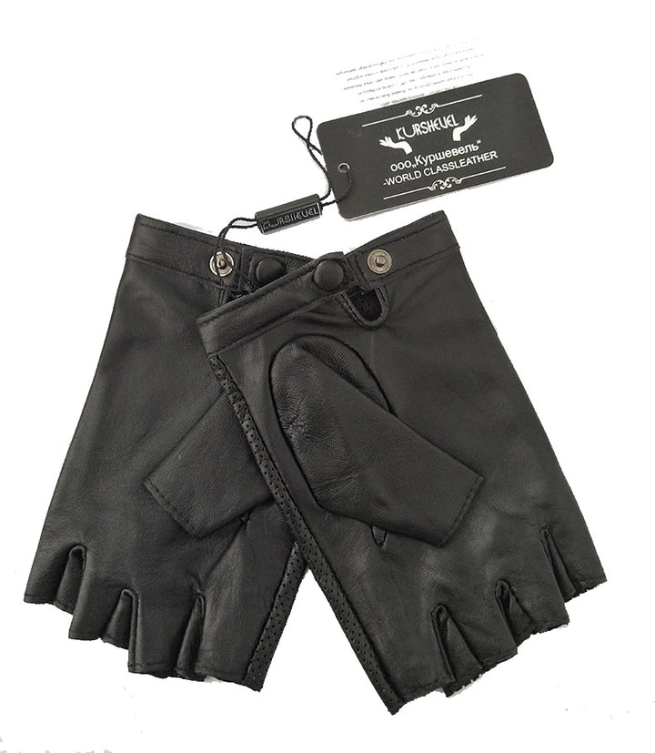 Leather Sheepskin Non-slip Thermal Short Half-finger Gloves