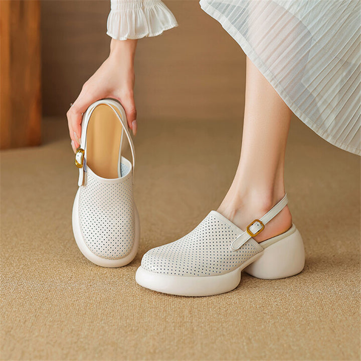 Summer Elegance Round Toe Platform Heels with Hollow-Out Design