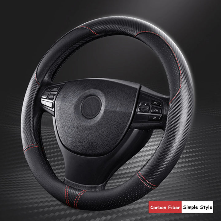 Universal Black Leather Racing Steering Wheel Cover