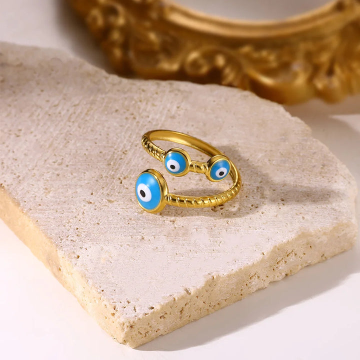 Gold Evil Eye Stainless Steel Ring