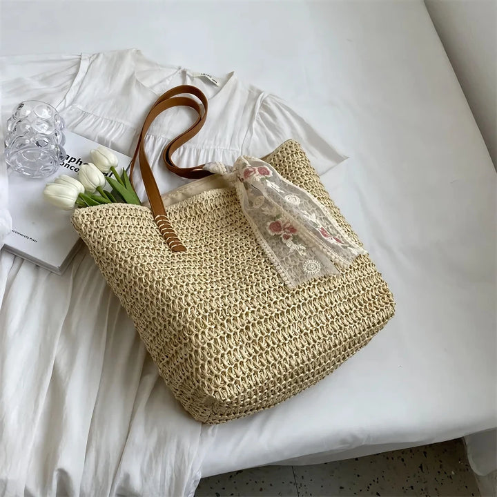 Handmade Large Woven Straw Tote Bag