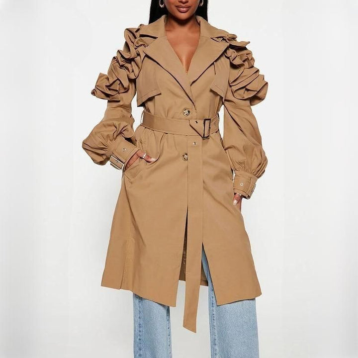 Elegant Spliced Ruffle Trench Coat for Women