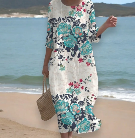 Round-neck Long Printed Casual Fashion Ladies Dress