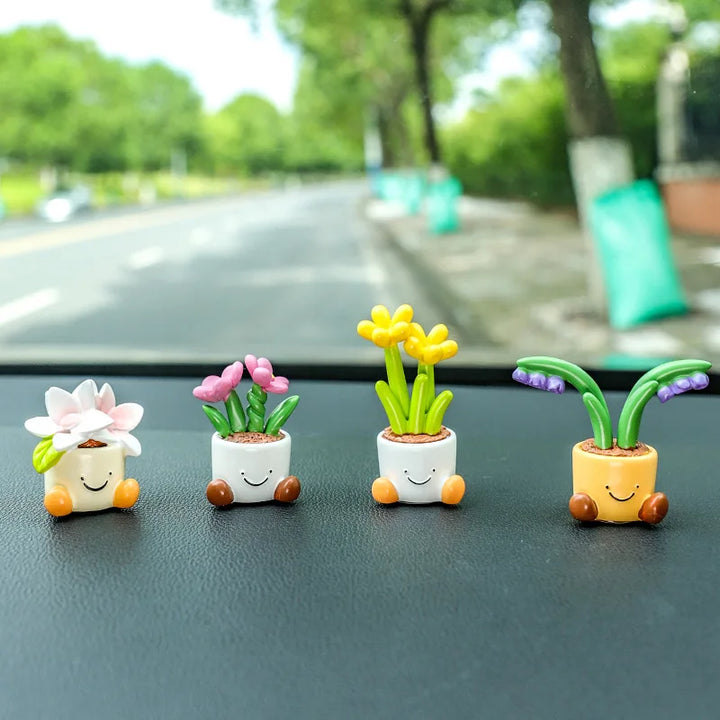 Cute Flower Pot Car Decoration – Cartoon Plant Ornament