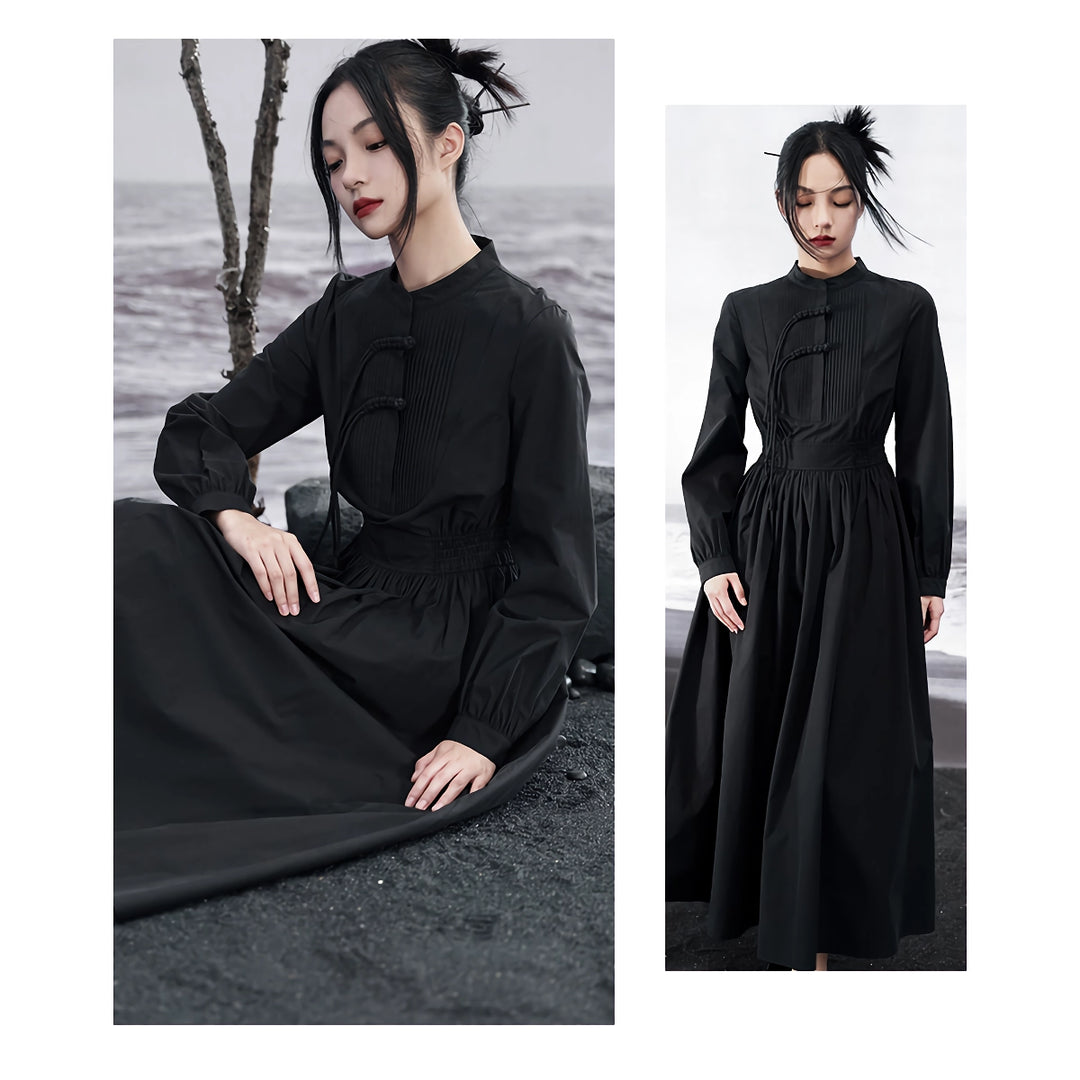 Elegant Autumn Black A-Line Shirt Dress for Women