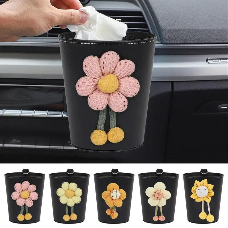 Luxury Leather Car Trash Can – Portable Garbage Bin for Auto Interiors