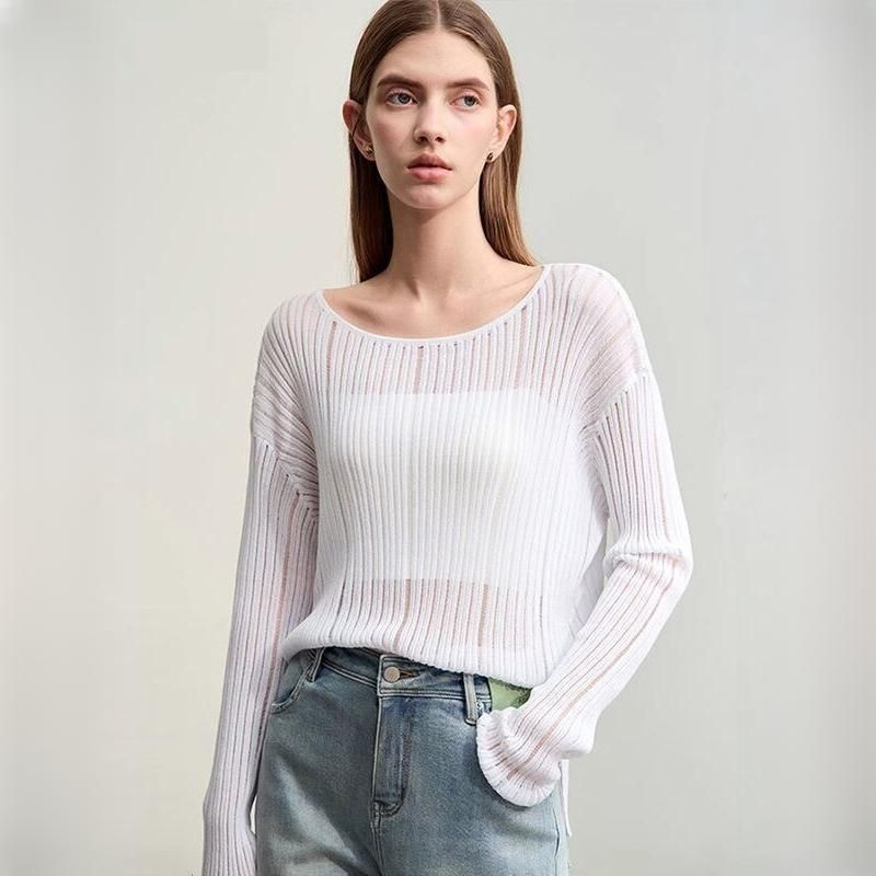 Spring Casual Hollow Out Knit Blouse