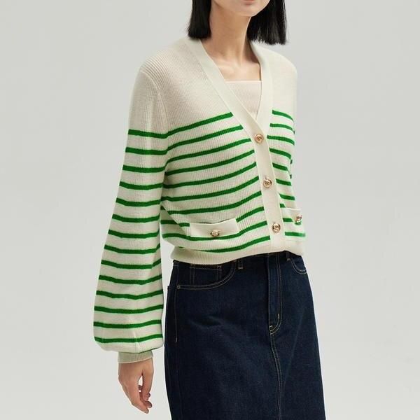 100% Wool Striped Cardigan for Women