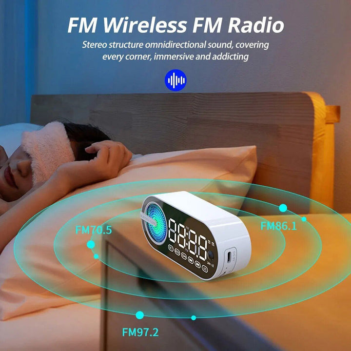Wireless Bluetooth Speaker with LED Mirror Digital Alarm Clock & RGB Display