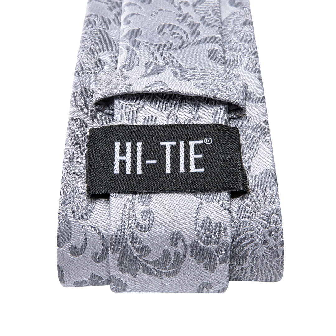 Elegant Silver Grey Floral Men's Necktie Set