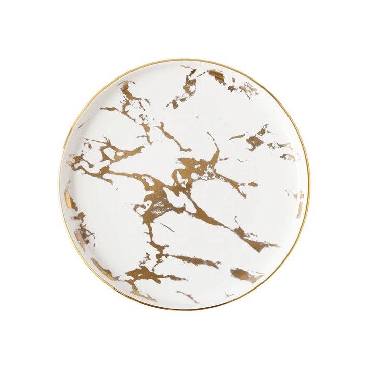 Elegant Nordic Ceramic Dinner Plates with Gold Inlay