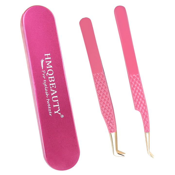 2PCS Professional Stainless Steel Eyelash Tweezers Set