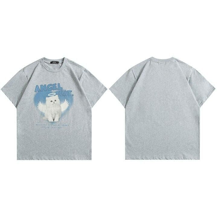 Angel Cat Graphic Cotton T-Shirt