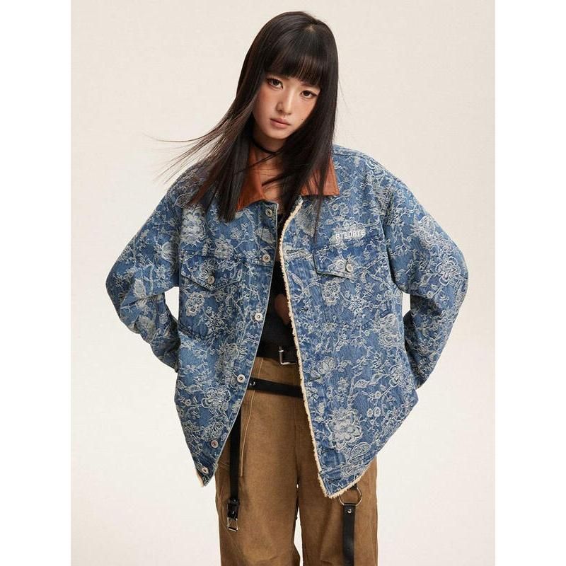 Chic Denim Patchwork Embroidery Jacket