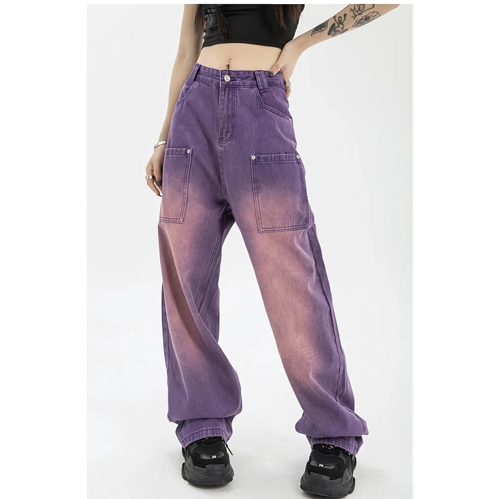 High Waist Purple Wide Leg Jeans