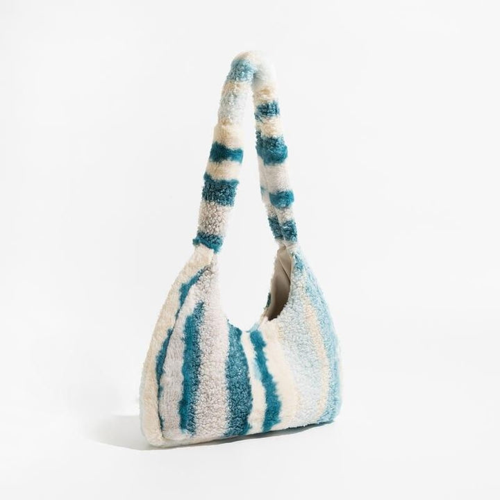 Trendy Striped Faux Fur Underarm Hobo Bag