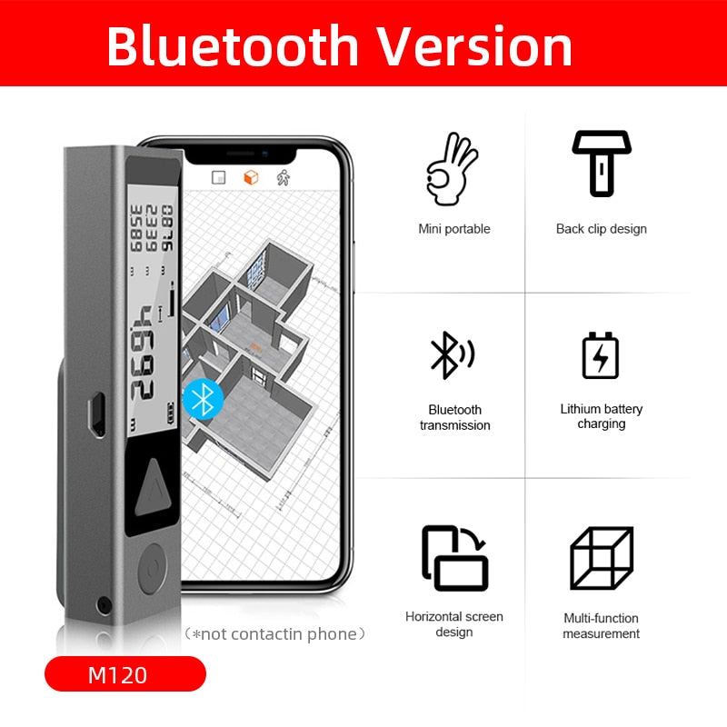 Compact Bluetooth Laser Distance Meter with Advanced Measuring Capabilities