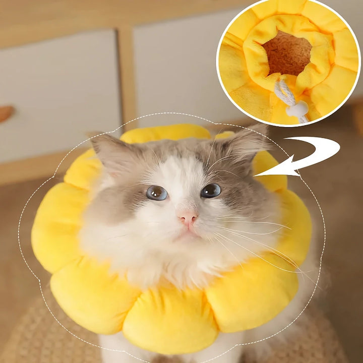 Yellow Cotton Sunflower Shaped Anti-Lick Bite Neck Collar for Cats