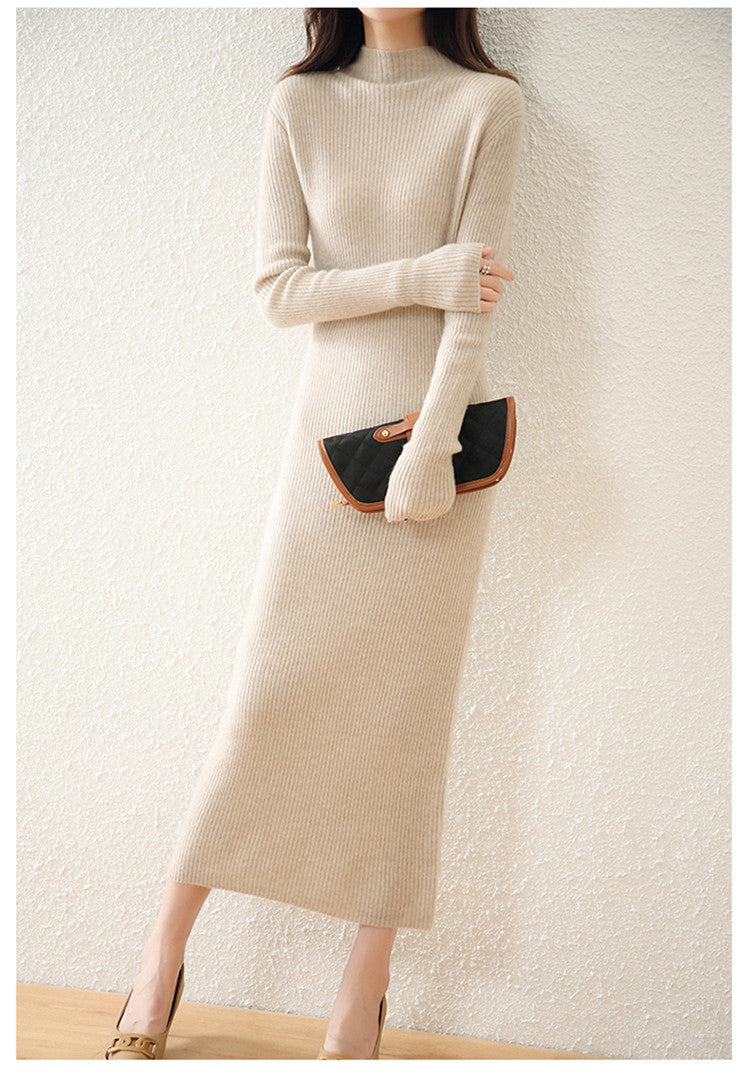 Cashmere Dress Slim-fit Sheath Long Knitted Wool Dress