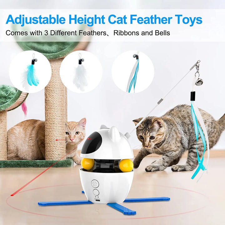 3-in-1 Interactive Laser and Feather Cat Toy with Automatic Track Ball and Adjustable Height