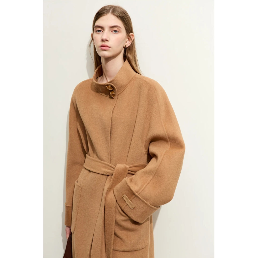 Minimalist Women's Woolen Coat with Belt