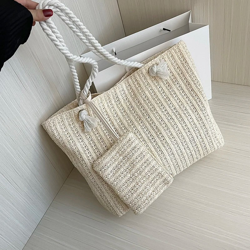 Woven Summer Straw Tote Bag with Mini Purse