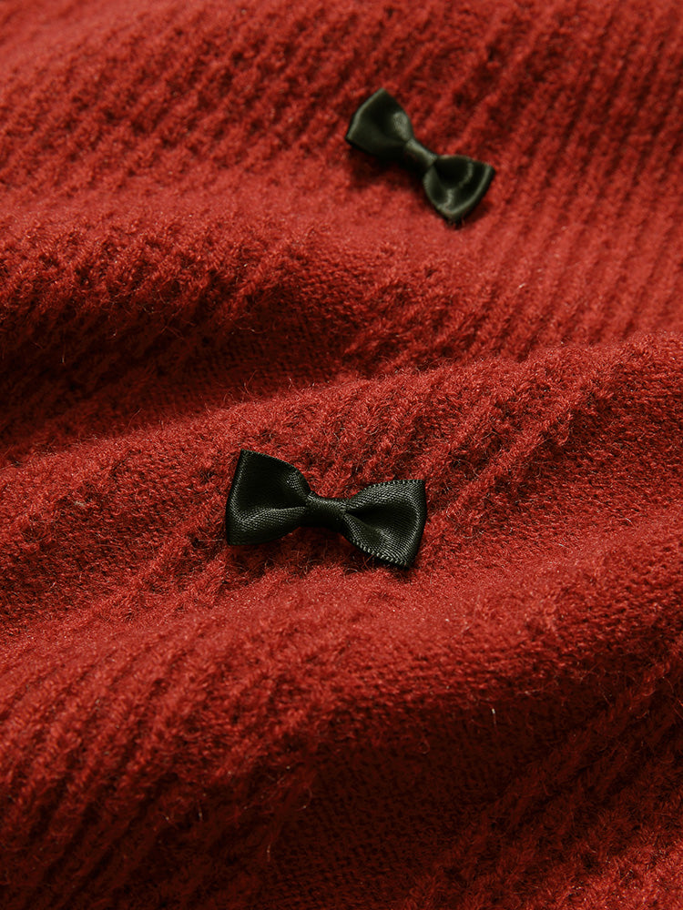 Red French Gentle Bow Christmas Sweater for Women