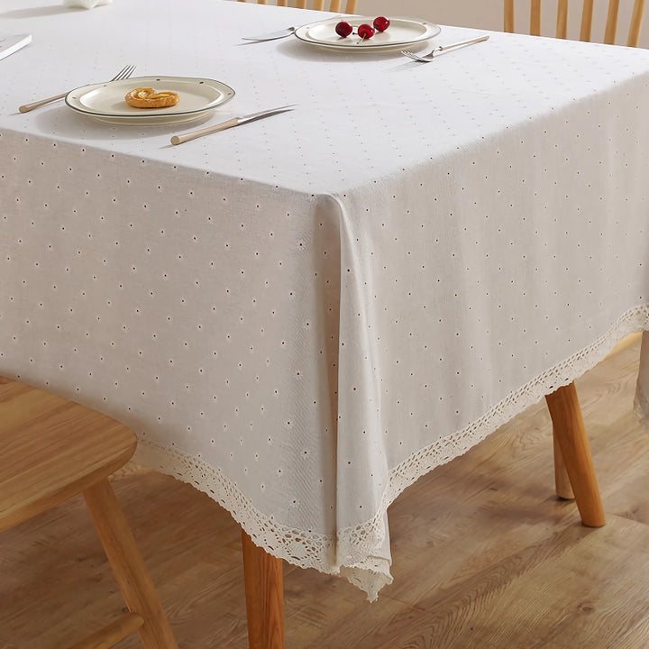 Polyester Linen Tablecloth with Lace Edge