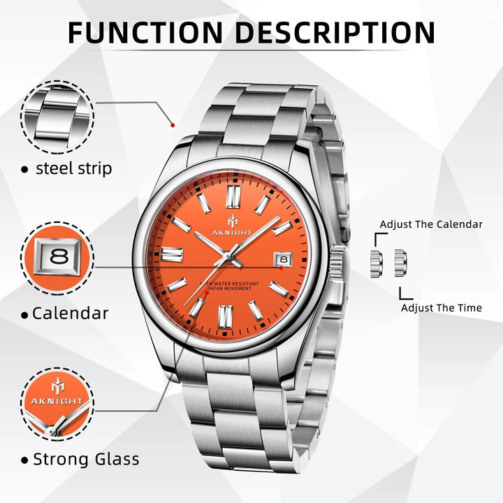 Men's Luxury Analog Quartz Chronograph Watch, Waterproof Stainless Steel Wristwatch