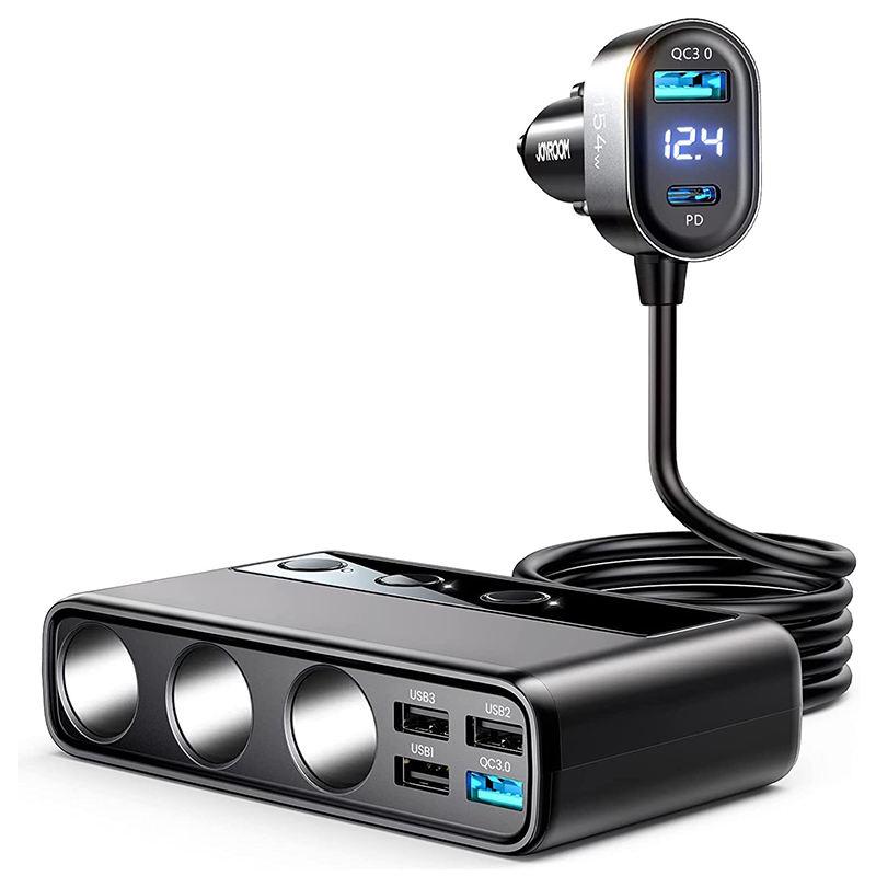 154W 9-in-1 Car Charger Adapter with 3 Sockets, 6 USB Ports, Fast Charging