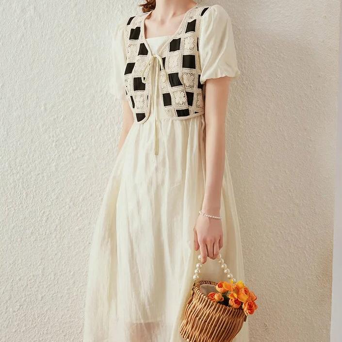 French Style Women's Two-Piece Vest Dress