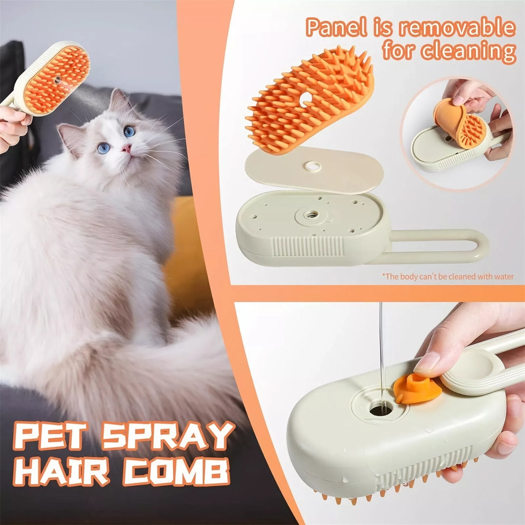 Pet Grooming Comb with Electric Spray and Soft Silicone Brush