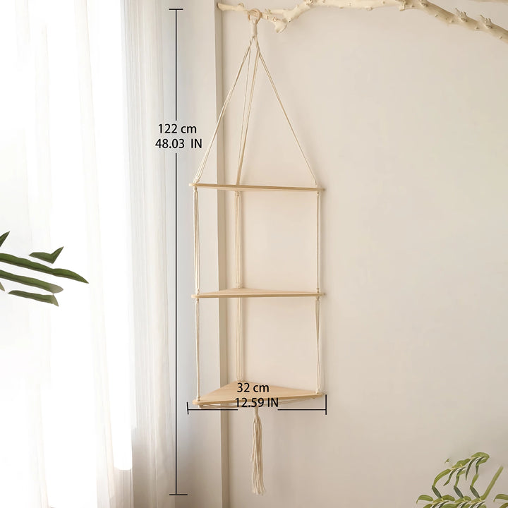 Boho Style Knitted Wooden Floating Shelves for Plants