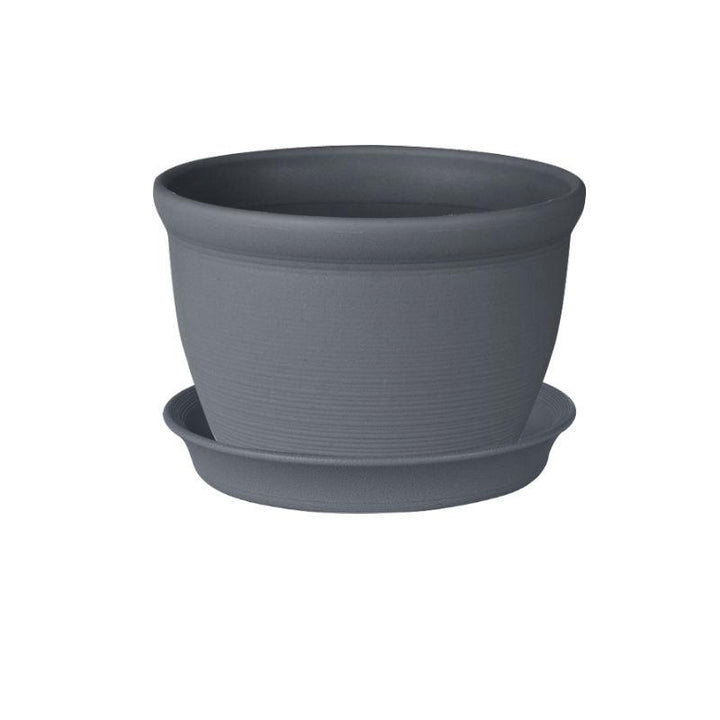 Round Ceramic Style Indoor Plant Pot with Tray