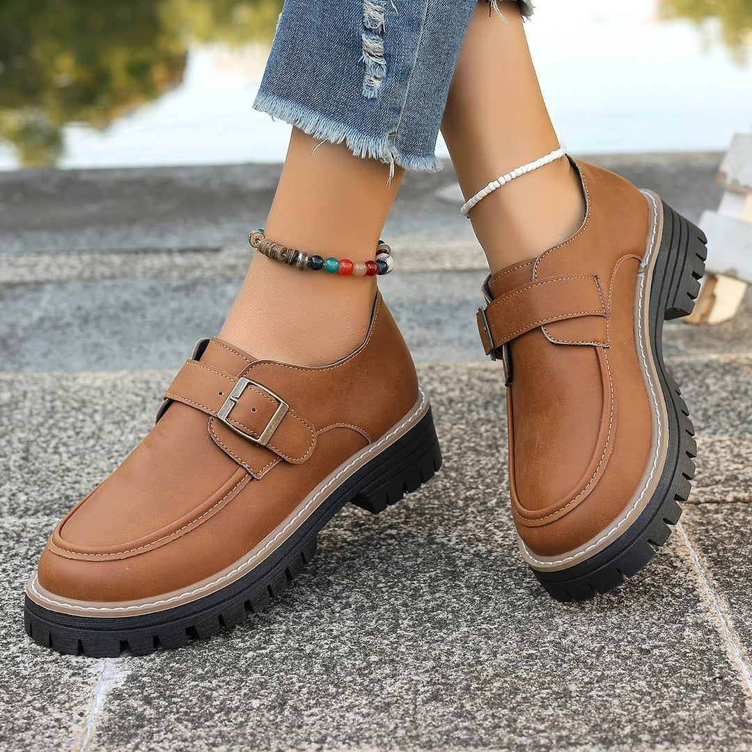 Fashion Buckle Loafers For Women British Style Height-increasing Thick-soled Casual Shoes