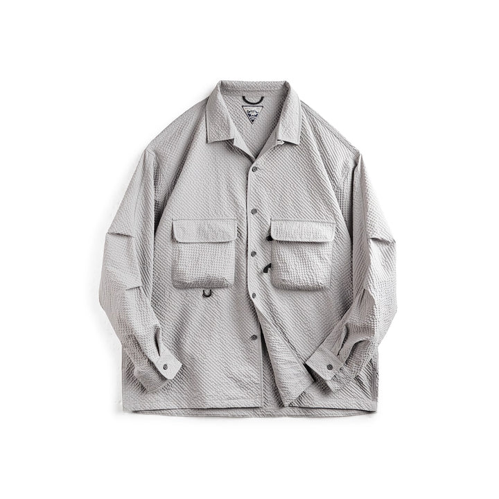 Cuban Collar Seersucker Long-Sleeved Shirt