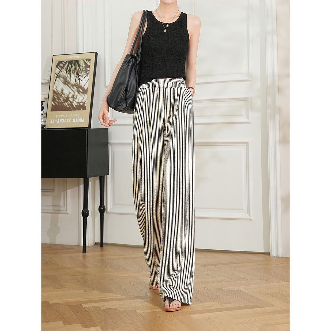 Women's Casual Wide Leg Striped Pants