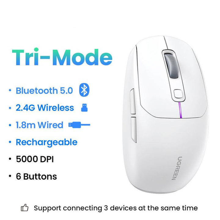 Wireless Bluetooth 5.0 & 2.4G Ergonomic Mouse - 4000DPI, 6 Silent Buttons, Dual Mode Connectivity