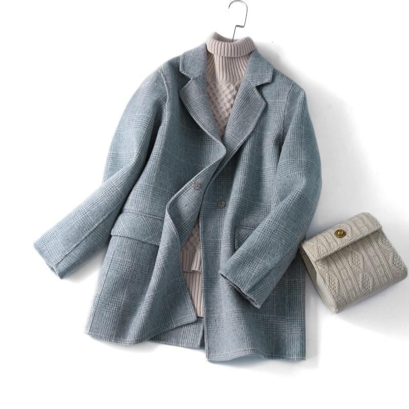 Elegant Plaid Wool Blend Winter Coat for Women