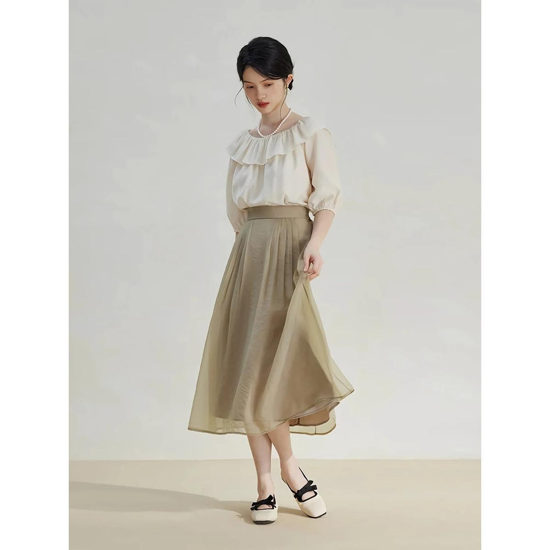 Elegant High-Waist A-Line Mid-Calf Skirt for Women